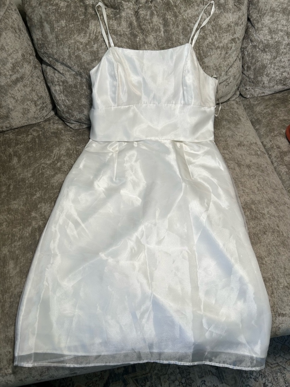 White Satin Spaghetti Strap Dress